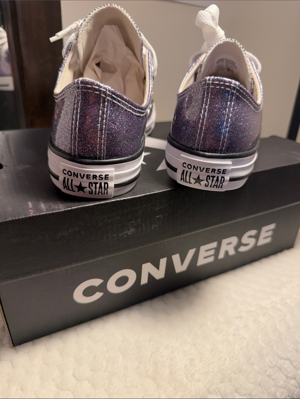 Converse Kids Purple Glitter Low Top Sneakers with White Laces - Picture 8 of 12